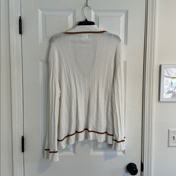 NWOT SABO Adair Oversized White Knit Polo with Tan Tipping size S - Picture 12 of 16